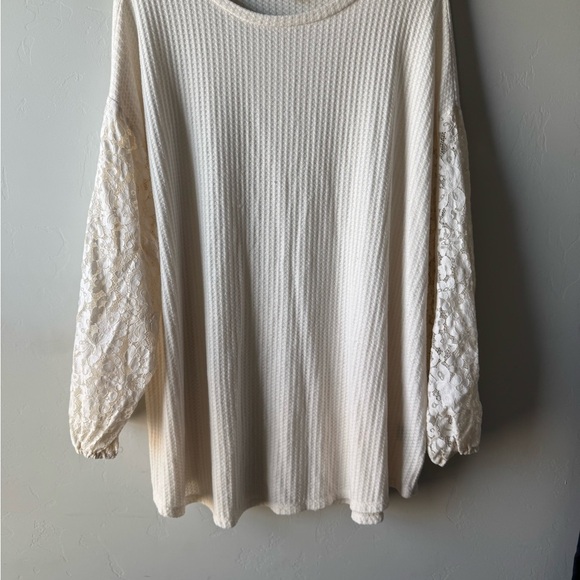 Torrid Cream Sweater with Lace Sleeves - Picture 4 of 12
